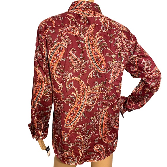 ๐ CHAPS BY RALPH LAUREN | NO IRON WINE MULTICOLOR PAISLEY BUTTON DOWN SHIRT L - Picture 2 of 16
